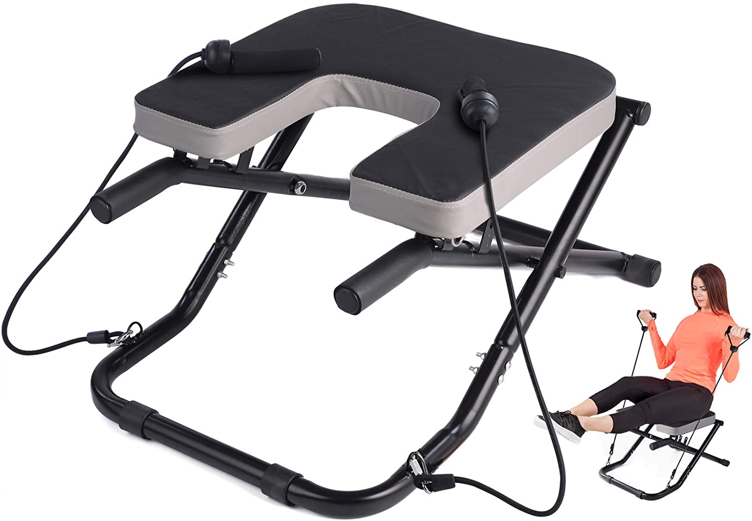 Yoga Fitness Resistance Band - เก้าอี้โยคะแบบพับได้ ปรับระดับได้ พร้อมแถบต้านทาน สำหรับการฝึกโยคะแบบกลับหัวและท่าหัวตั้ง อุปกรณ์ออกกำลังกาย