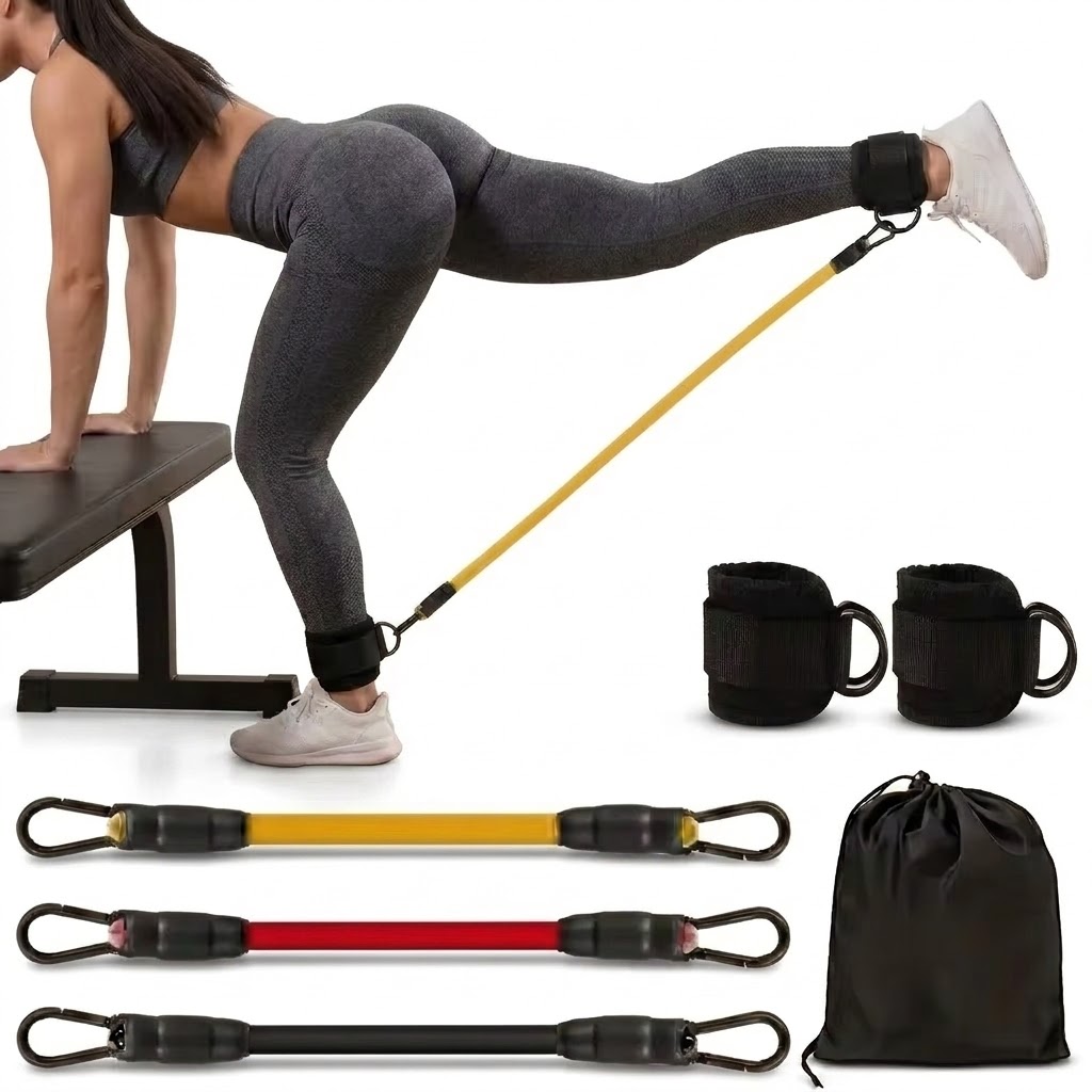 Yoga Fitness Resistance Band - ชุดสายยางยืดสำหรับข้อเท้า 5 ชิ้น สายปรับระดับได้สำหรับการฝึกความแข็งแรง โยคะ ฟิตเนส